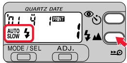 NIKON LITE TOUCH ZOOM 140ED-QD - Press the ↓ button until “AUTO SLOW ↓” appears on the LCD panel. - 2
