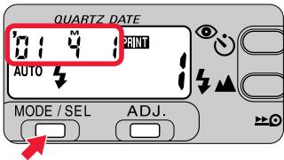 NIKON LITE TOUCH ZOOM 140ED-QD - - Select the date/time indicator by pressing the MODE/SEL button. - 1