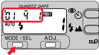 NIKON LITE TOUCH ZOOM 140ED-QD - Wählen Sie mit der Taste MODE/SEL die Datums-/Uhrzeitanzeige aus. - 1