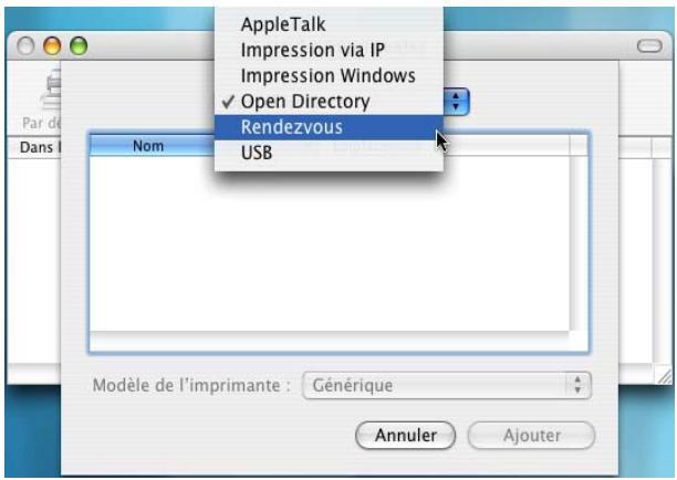 AppleTalk Impression via IP Impression Windows ✓ Open Directory Rendezvous USB Nom Modèle de l'imprimante : Générique Annuler Ajouter