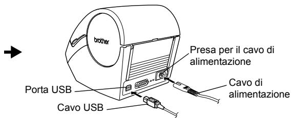 BROTHER P-TOUCH QL-650TD - Quando viene visualizzato il messaggio "Collegare P-touch e quindi accenderla." nella schermata del programma di installatione, collegare il cavo USB e il cavo di alimentazione alla stampante. - 3