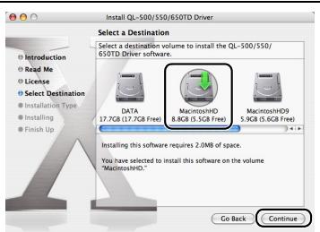 BROTHER P-TOUCH QL-650TD - Wahlen Sie das Laufwerk, in dem der Treiber installiert werden soll, und klichen Sie auf [Continue]. - 1