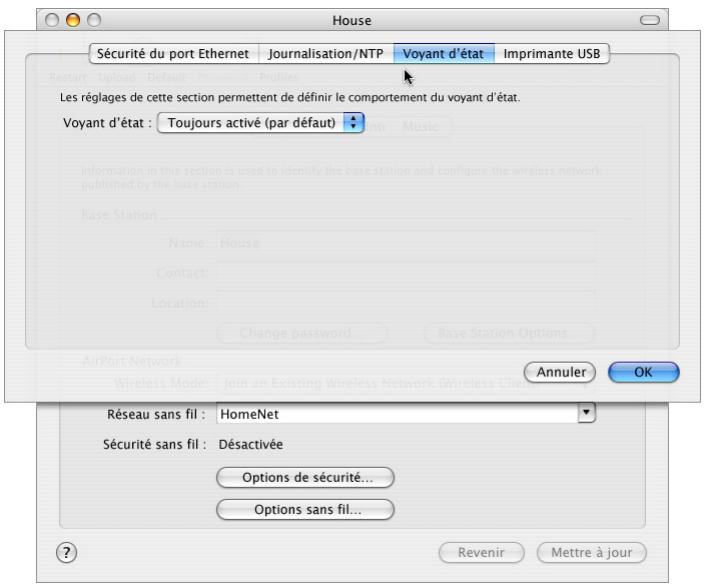 APPLE CREATION DE RESEAUX AIRPORT - Pour contrôler les réglages du voyant d'état : - 1