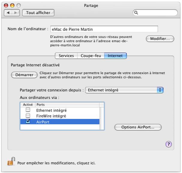 APPLE CREATION DE RESEAUX AIRPORT - Pour réactiver le partage internet : - 1