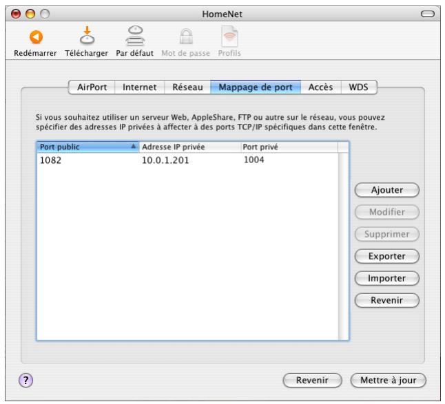 APPLE CREATION DE RESEAUX AIRPORT - Pour configurer le mappage de ports en entrée : - 1