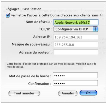 APPLE CREATION DE RESEAUX AIRPORT - Pour configurer la borne d'accès principale pour le partage de sa connexion à internet avec d'autres bornes : - 2