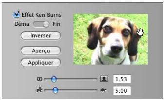 APPLE IMOVIE HD 5 - Pour effectuer un panoramique sur une photo : - 1