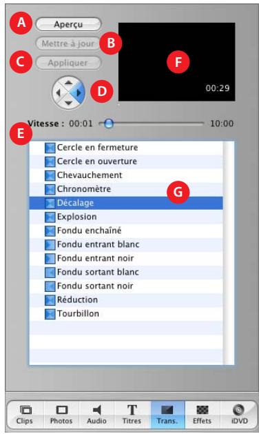 APPLE IMOVIE HD 5 - Sous-fenêtre transitions - 1