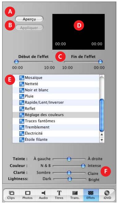 APPLE IMOVIE HD 5 - Sous-fenêtre effets - 1