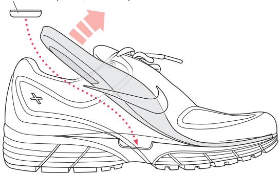 APPLE NIKE + IPOD - Step 2: Insert the Nike + iPod Sensor in your Nike+ ready shoe. - 1