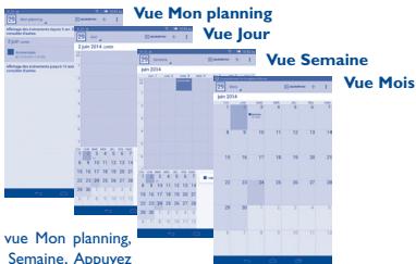 Vue Mon planning Vue Jour Vue Semaine Vue Mois vue Mon planning, Semaine, Appuyez