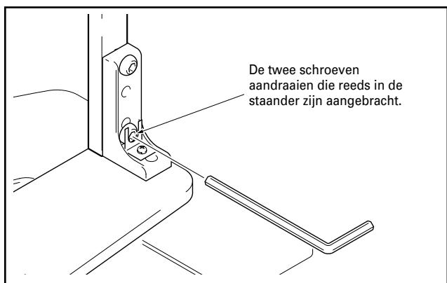 PIONEER PDK-TS04 - Schroef de twee schroeven, die nog nicht geheel in de staander zijn vastgeschroefd, stevig aan de linker- en rechtzerijde van de staander vast. - 1