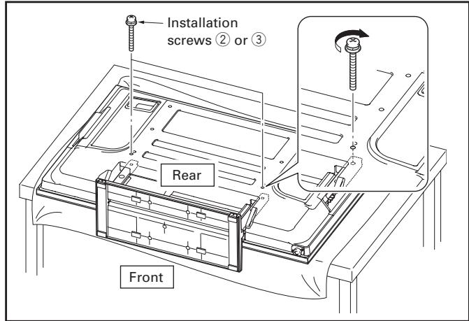 PIONEER PDK-TS27A - Securing the plasma television with Installation screws ② (M8×60 mm: black) or ③ (M8×40 mm: black). - 1