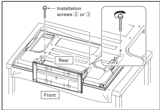 PIONEER PDK-TS29A - Securing the plasma television with Installation screws ② (M8 × 60 mm: black) or ③ (M8 × 40 mm: black). - 1