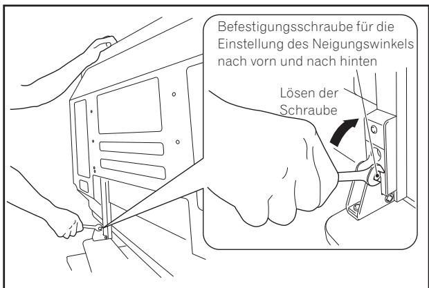 PIONEER PDK-TS36B - Lösen Sie unter Verwendung des mitgelieferten Maulschlüssels die Befestigungsschrauben für die Einstellung des Neigungswinkels (2 Positionen links und rechts). - 1