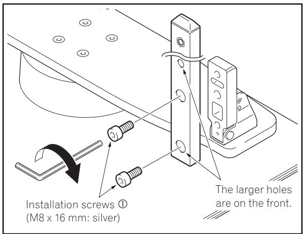 PIONEER PDK-TS36B - Secure the support column to the stand with the Installation screws ① (4 locations on the left and right). - 1