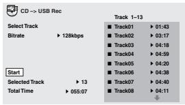 PIONEER DCS-FS30 - Appuyez sur SHIFT+USB REC pour afficher l'écran 'CD -> USB Rec'. - 1