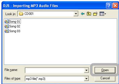 PIONEER SVJ-DS01 - Click the first song you want to play and then click the [Open] button. - 1