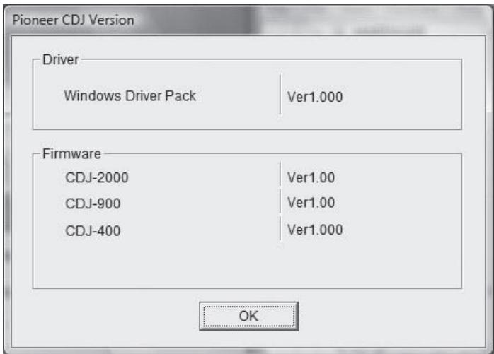 PIONEER CDJ-900 - Checking the version of the driver software - 1