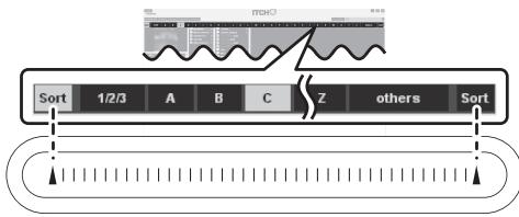 PIONEER DDJ-S1 - Relation entre le panneau de recherche alphabétique et le pad [NEEDLE SEARCH (ALPHABET SEARCH)] - 1