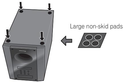 PIONEER HTP-700 - Attach the non-skid pads to the base of each speakers and the receiver subwoofer. - 2