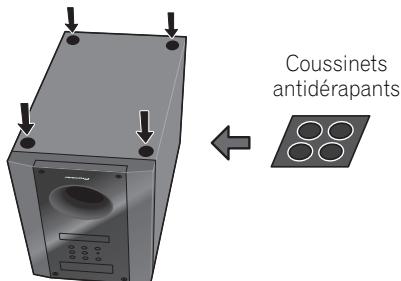 PIONEER HTP-700 - Fixez les coussinets antidérapants sur la base du caisson de basses à récepteur. - 1