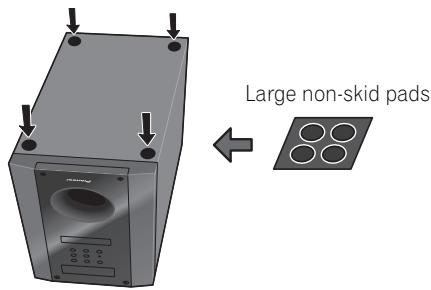 PIONEER HTP-FS500 - Attach the non-skid pads to the base of each speaker stand bases and the receiver subwoofer. - 2
