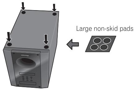 PIONEER HTP-FS510 - Attach the non-skid pads to the base of each speaker stands and the receiver subwoofer. - 2