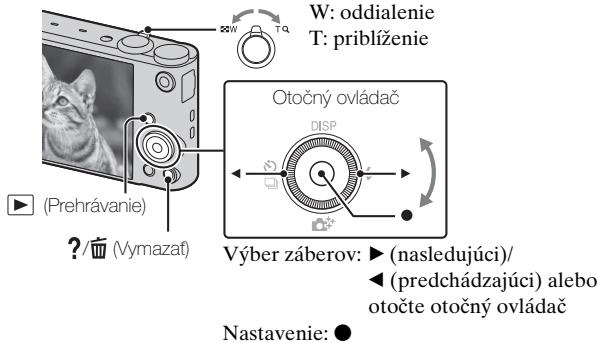W: oddialenie T: priblíženie Otočný ovládač DISP Výber záberov: ▶ (nasledujúci)/ ◀ (predchádzajúci) alebo otočte otočný ovládač Nastavenie: ●