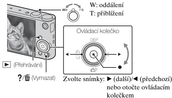W: oddálení T: přiblížení Ovládací kolečko DISP Zvolte snímky: ▶ (další)/◀ (předchozí) nebo otočte ovládacím kolečkem ? / ☒ (Vymazat)