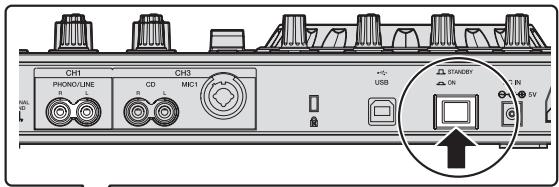 PIONEER DDJ-SX - Press the [STANDBY/ON] switch on this unit's rear panel to turn this unit's power on. - 1