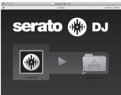 PIONEER DDJ-SX - Wenn der folgende Bildschirm erscheint, bringen Sie das Icon [Serato DJ] mit Ziehen und Ablegen auf das Icon des [Applications]-Ordners. - 1