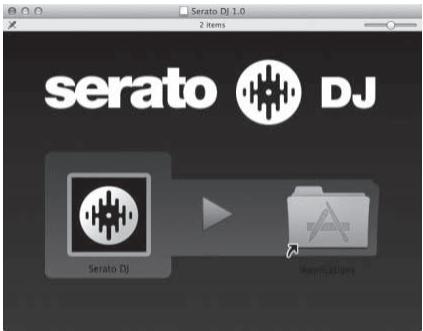 PIONEER DDJ-SX - Se o seguinfe ecrā for aparecido, arraste e largue o icone [Serato DJ] sobre o icone de pastas [Applications]. - 1