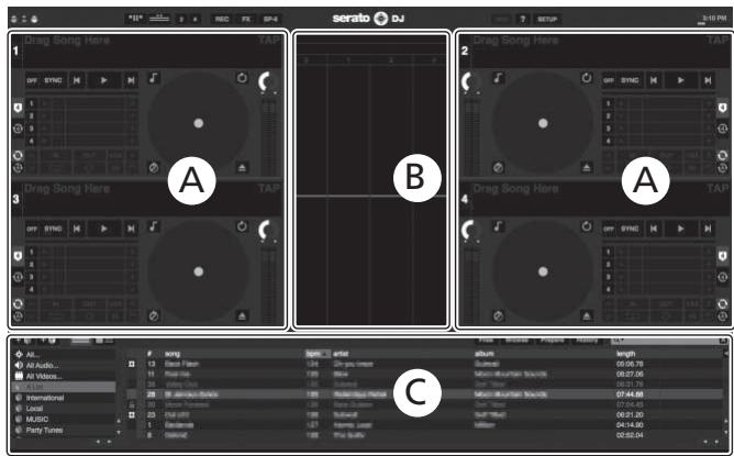 PIONEER DDJ-SX - Écran de l'ordinateur directement après le lancement du logiciel Serato DJ - 1