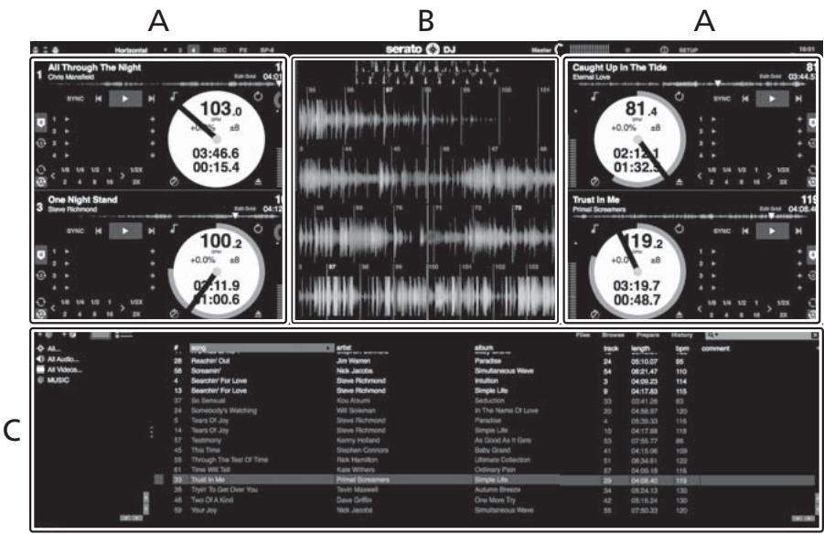 PIONEER DDJ-SZ - Écran de l'ordinateur quand un morceau est chargé dans le logiciel Serato DJ - 1