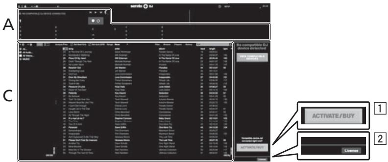 PIONEER DDJ-SZ - Écran de l'ordinaire directement après le lancement du logiciel Serato DJ - 1