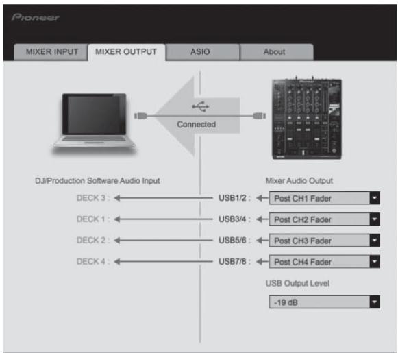 PIONEER DJM-900SRT - Réglage de la sortie des données audio de cet appareil vers l'ordinateur - 1