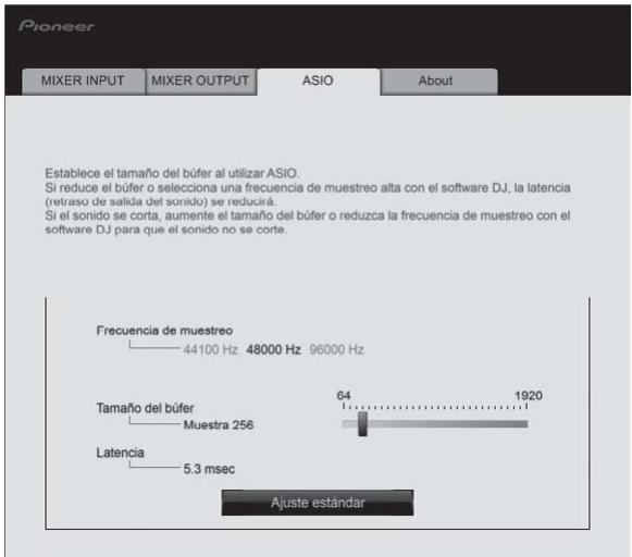 PIONEER DJM-900SRT - Ajuste del tamaño de la memoria intermedia (cuando se usa Windows ASIO) - 1