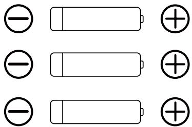 Diagram showing battery and capacitor symbols with minus and plus signs indicating polarity