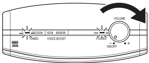 TUNED VOICE BOOST POWER VOLUME ON/OFF +