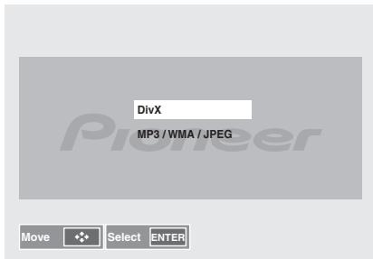 PIONEER X-HM31V-K - Pulse ↑/↓ para seleccionar DivX o MP3/WMA/JPEG. - 1