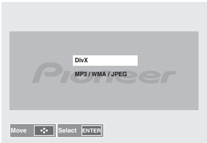 PIONEER X-HM31V-K - Utilisez les touches ↑/↓ pour sélectionner divx ou mp3/wma/jpeg. - 1