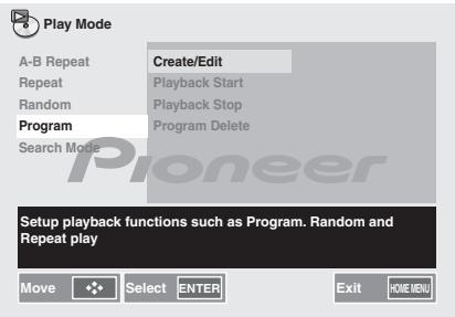 PIONEER X-HM31V-K - Utilice / para selectionar Create/Edit y, a continuacion, pulse ENTER. - 1