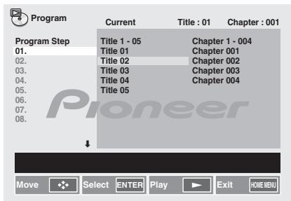 PIONEER X-HM31V-K - Betätigten Sie ↑/↓/←/→ zur Wahl des gewünschten Videotitels, Kapitels, Musiktitels bzw. der gewünschten Datei, und drücken Sie dann ENTER. - 1