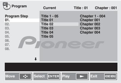 PIONEER X-HM31V-K - Utilisez les touches / / / pour sélectionner le titre, le chapitre, la piste ou le fichier, puis appuyez sur ENTER. - 1