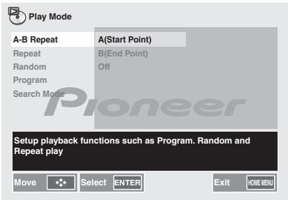 PIONEER X-HM31V-K - Utilisation des touches ↑/↓ pour sélectionner play mode, puis appuyez sur ENTER. - 1
