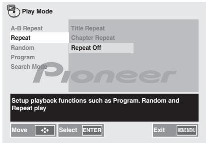 PIONEER X-HM31V-K - Utilisation des touches / pour sélectionner repeat off - 1
