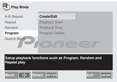 PIONEER X-HM31V-K - Utilisez / pour sélectionner create/edit, puis appuyez sur ENTER. - 1