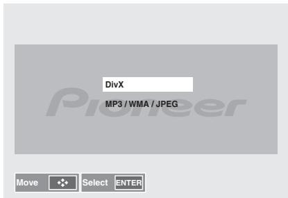PIONEER X-HM31V-K - Utilisez les touches ↑/↓ pour sélectionner divx ou mp3/wma/jpeg. - 1