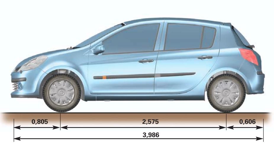 RENAULT CLIO 2 2005 - DIMENSIONS (en mètres) - 1